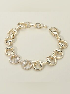 CZ Stone Paved Horsebit Center Accent Link Bracelet